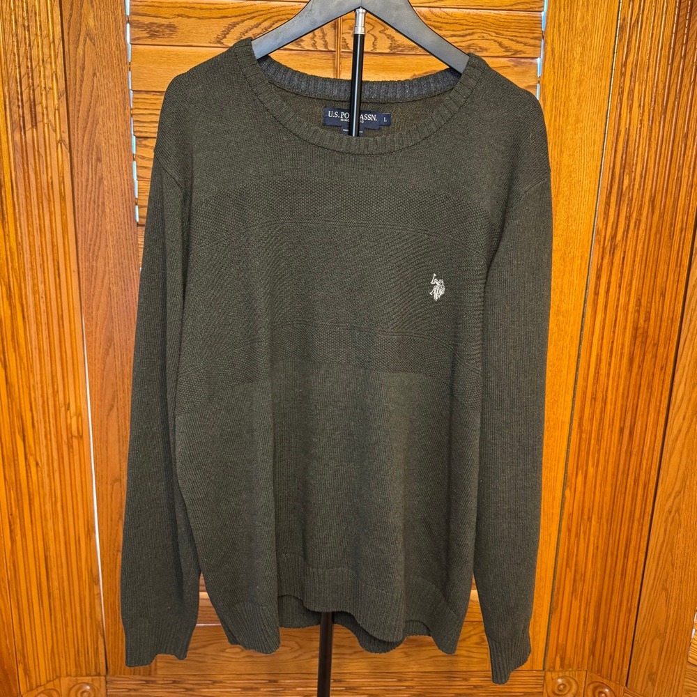 US Polo Assn Mens Olive Green Crew Neck Knit Sweater Large WMUF5S5332